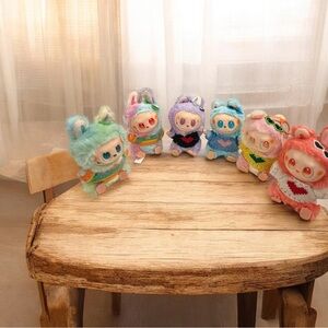 Colorful Monster keychain with winter knit sweater& heart sunglasses